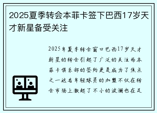 2025夏季转会本菲卡签下巴西17岁天才新星备受关注